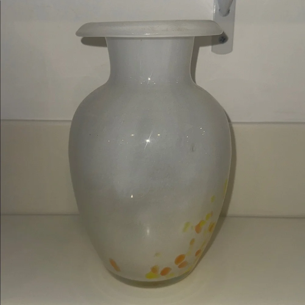 Lavorazione Atre Murano Glass Large Millefiori White Vase, Made in Italy